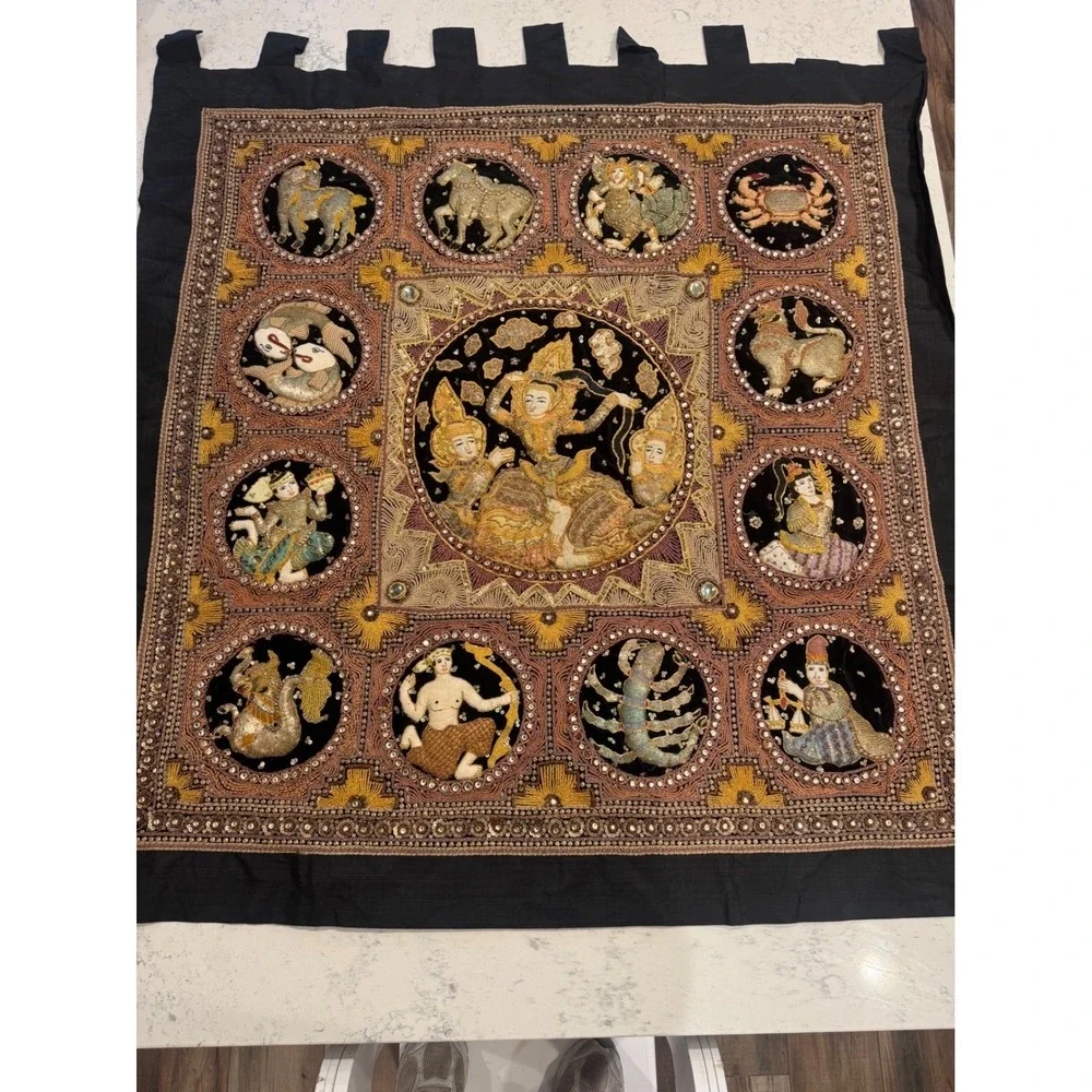 Vintage Burmese Kalaga Shwe Chi Doe Hand Embroidered Tapestry 46